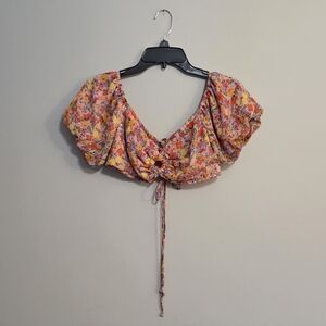 Wild Fable Puffed Sleeve Floral Crop Top Size M